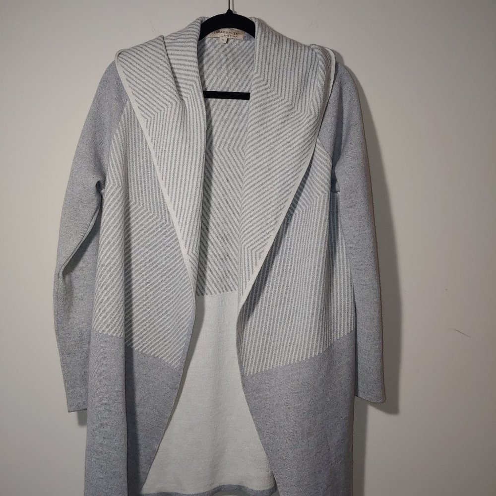 Lineamaglia Wool Blend Open Front Hooded Cardigan Size M Light Grey White